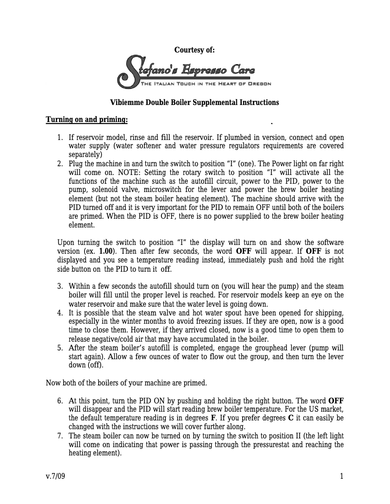 Page 1 of the manual User Manual Vibiemme Domobar Double version 3