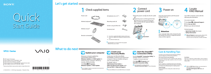 First page image of the manual for Vaio VPCL137FX