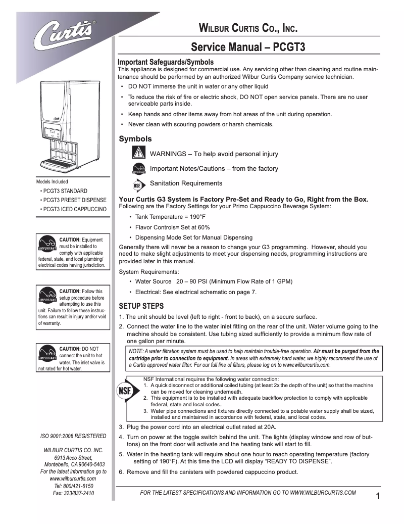 First page image of the manual for PCGT3