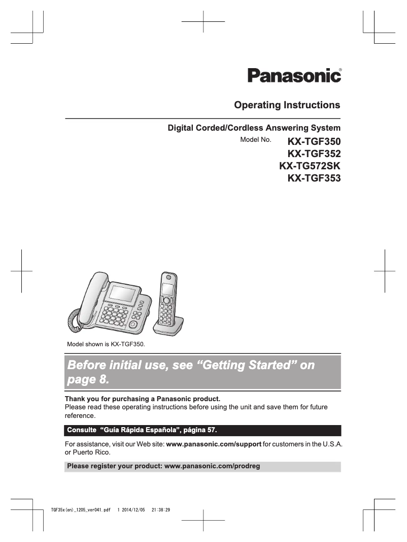 Page 1 of the manual User Manual Panasonic KX-TG572
