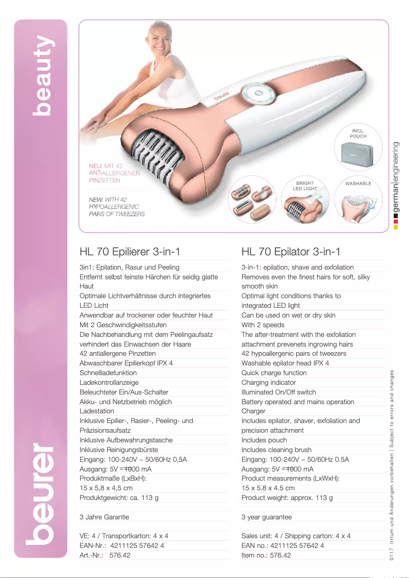 Page 1 of the manual Technical Sheet Beurer HL 70