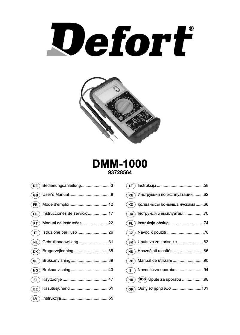 Page 1 of the manual User Manual Defort DMM-1000N