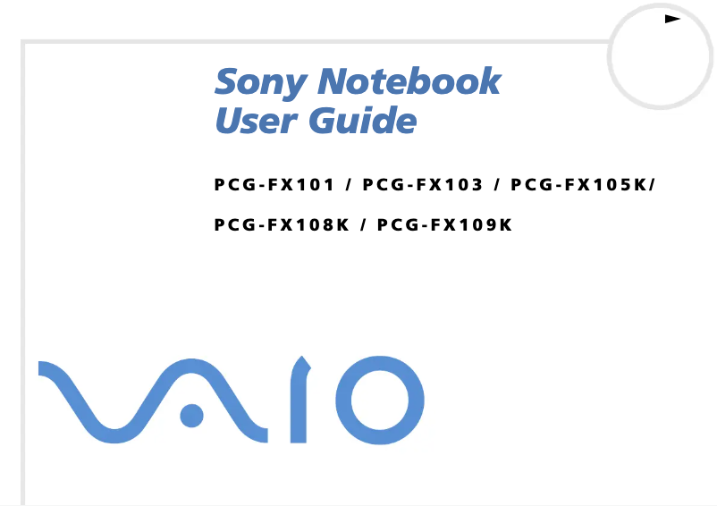 Page 1 of the manual User Manual Sony Vaio PCG-FX109K