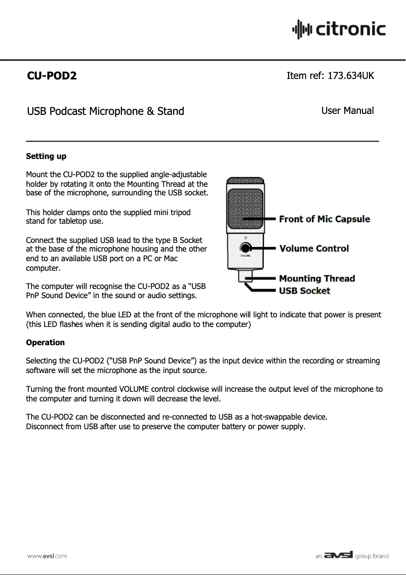 First page image of the manual for CU-POD2