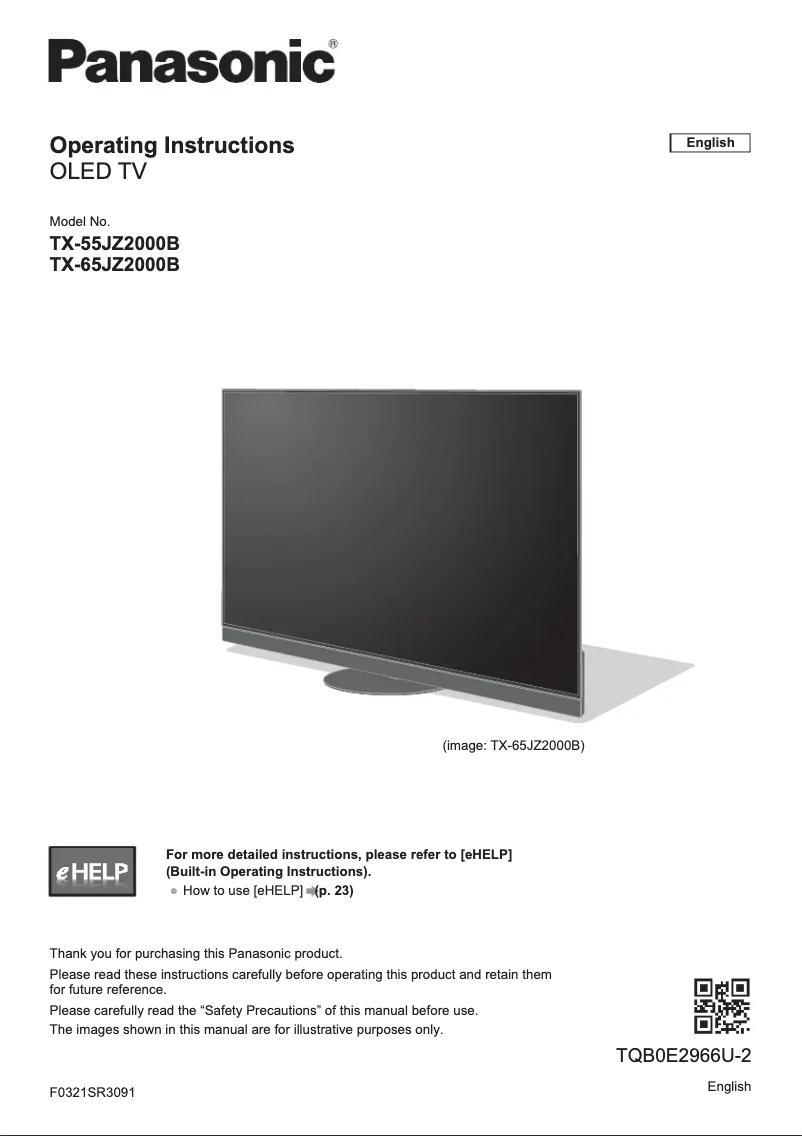 Page 1 of the manual Quick Start Guide Panasonic TX-65JZ2000B