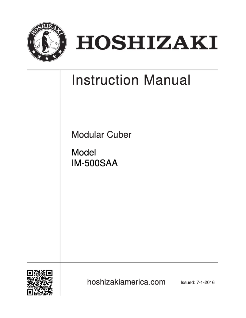 Page 1 of the manual User Manual Hoshizaki IM-500SAB