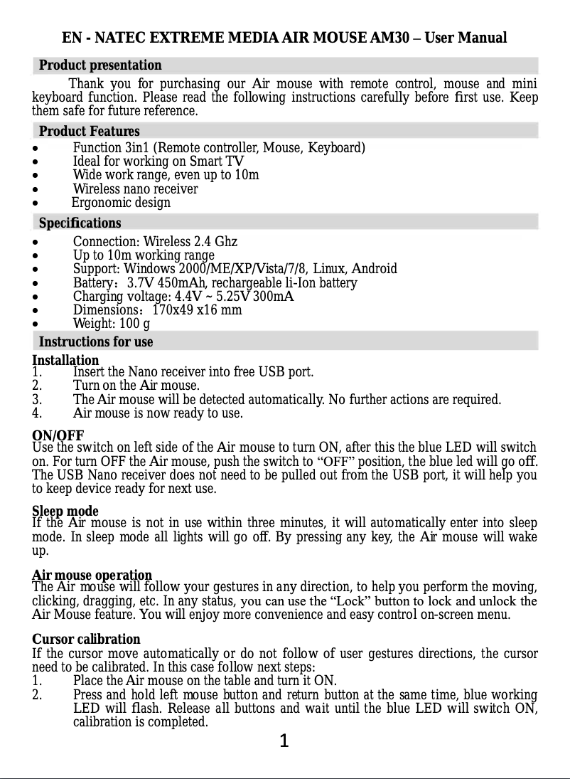 Image de la première page du manuel de l'appareil AM30