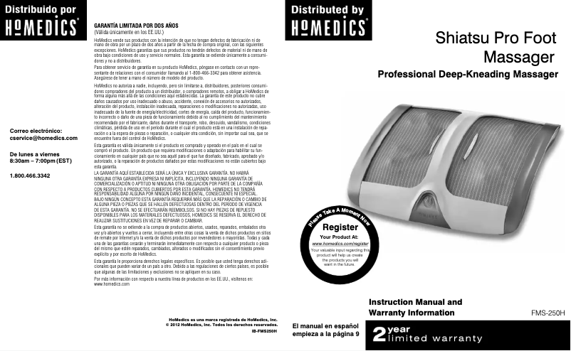 Page 1 de la notice Manuel utilisateur Homedics Shiatsu Pro FMS-250H