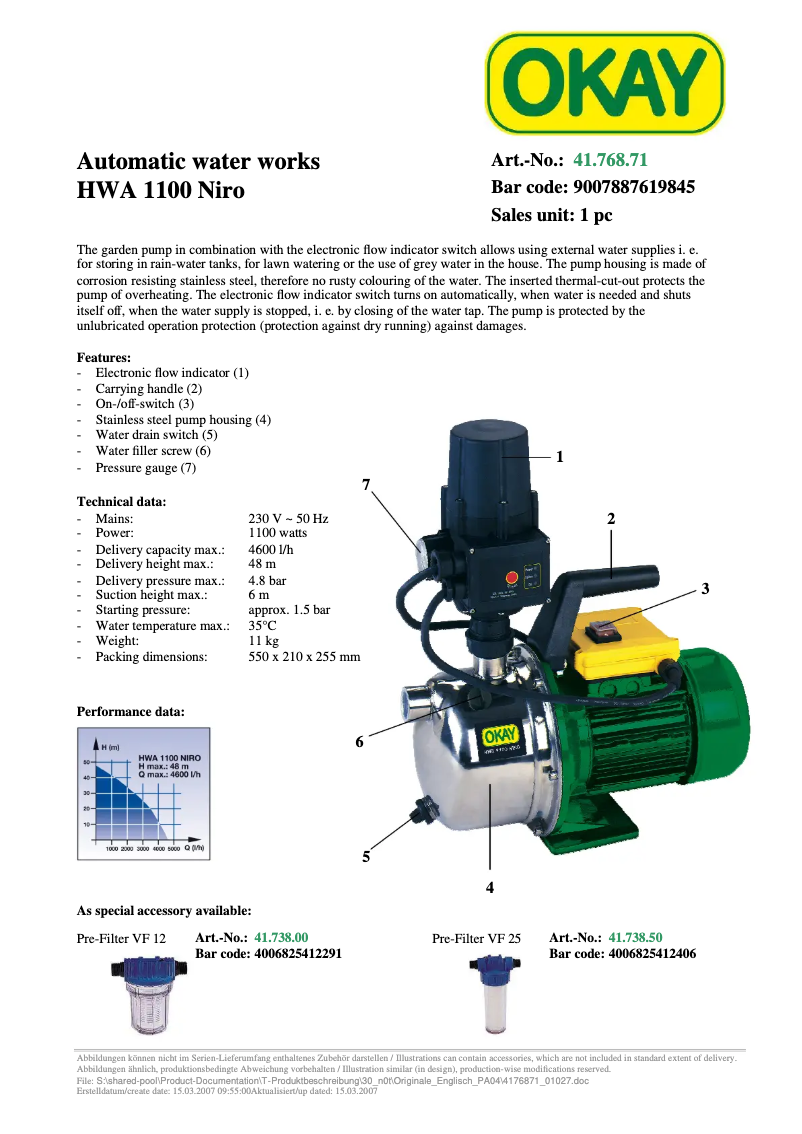 Page 1 of the manual User Manual OKAY HWA 1100 NIRO