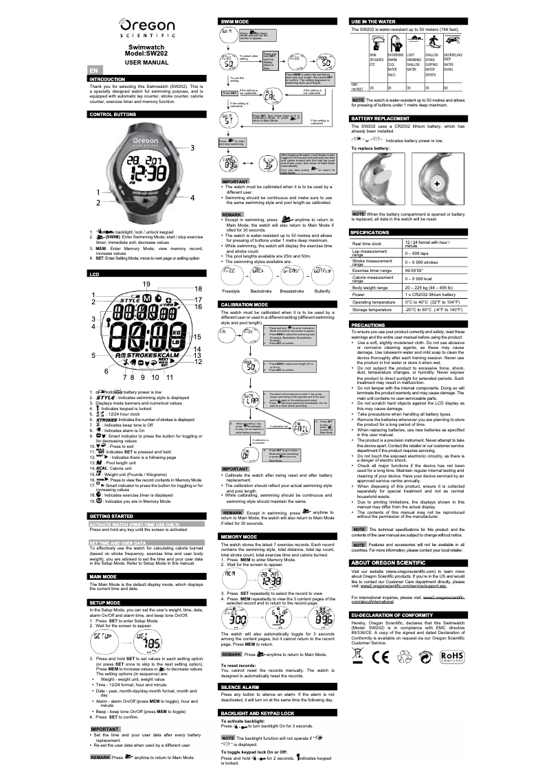First page image of the manual for SW202