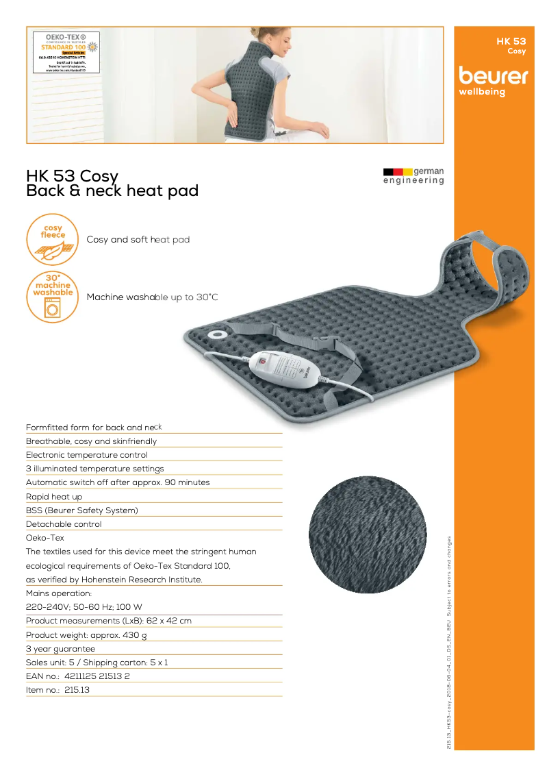 Page 1 of the manual Technical Sheet Beurer HK 53