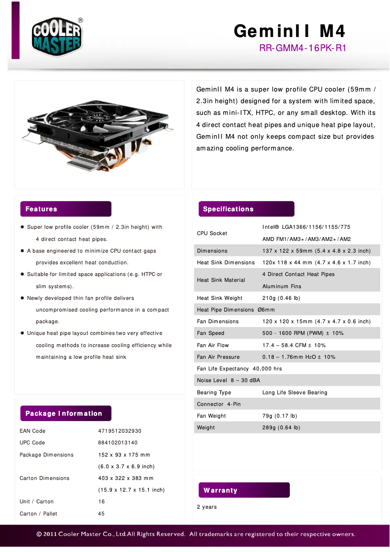 Page 1 of the manual Technical Sheet Cooler Master GeminII M4