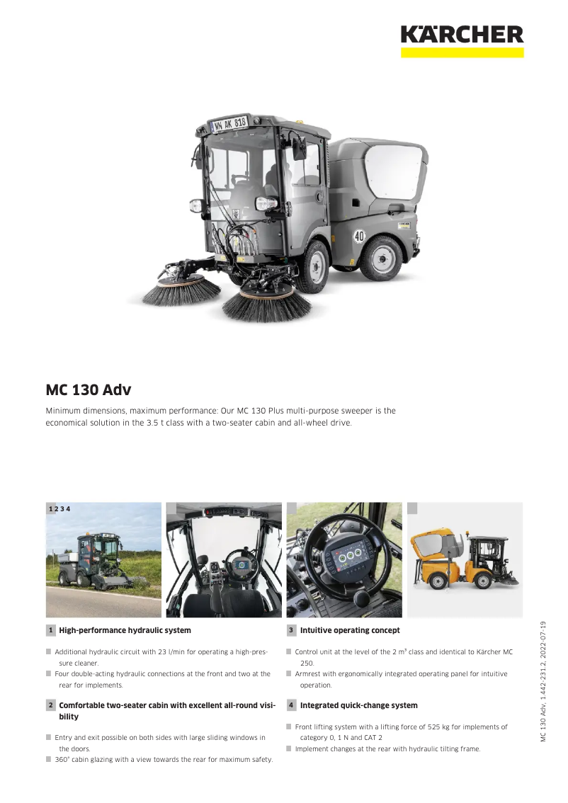 Page 1 of the manual Technical Sheet Kärcher MC 130 Adv