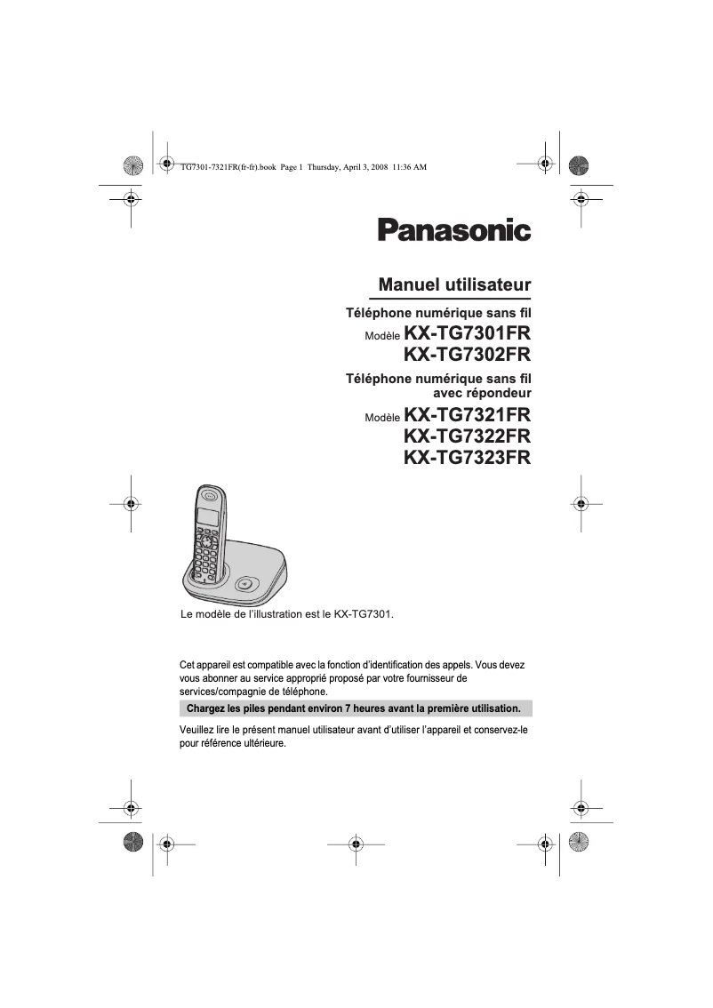 Page 1 of the manual User Manual Panasonic KX-TG7323FR