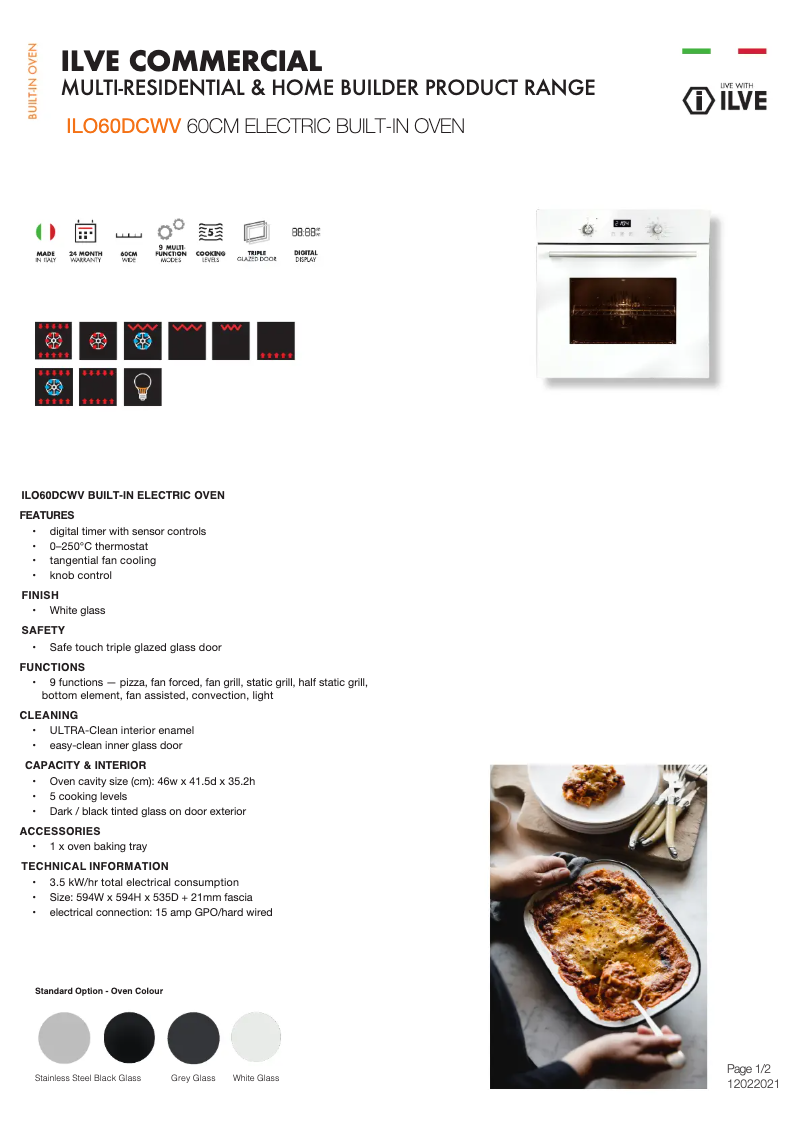 Page 1 of the manual Technical Sheet Ilve ILO60DCWV
