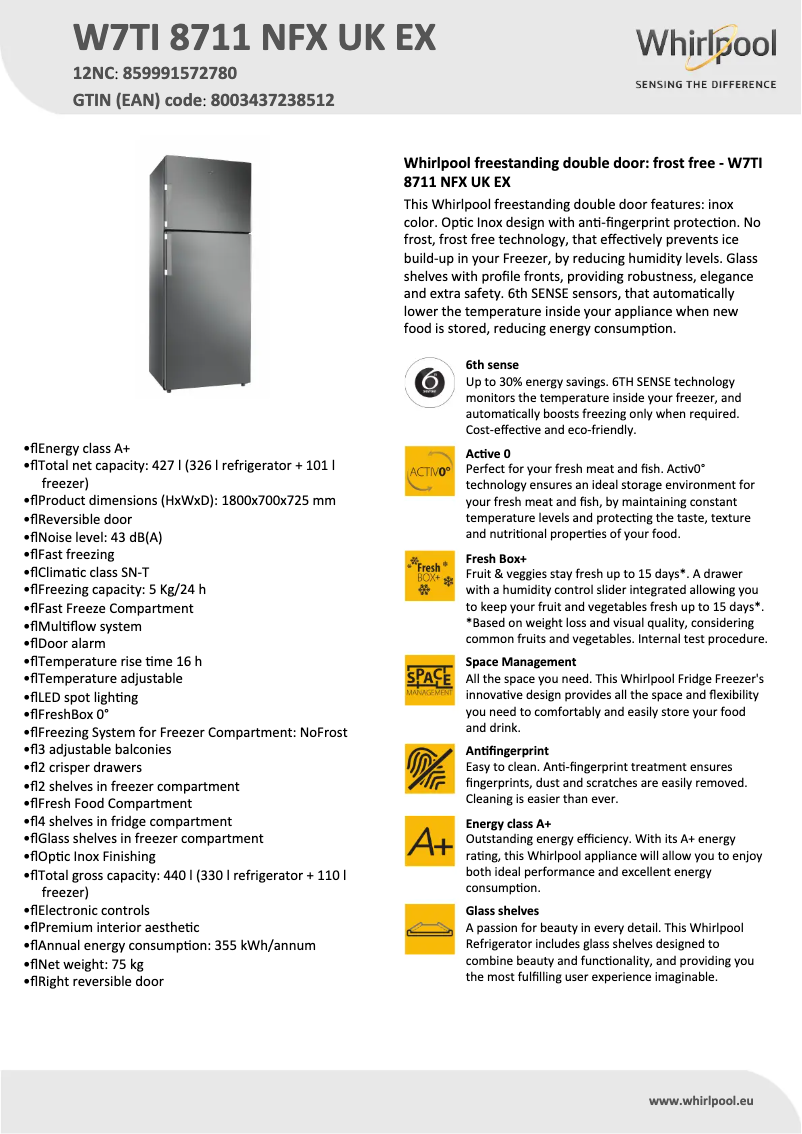 First page image of the manual for W7TI 8711 NFX UK EX