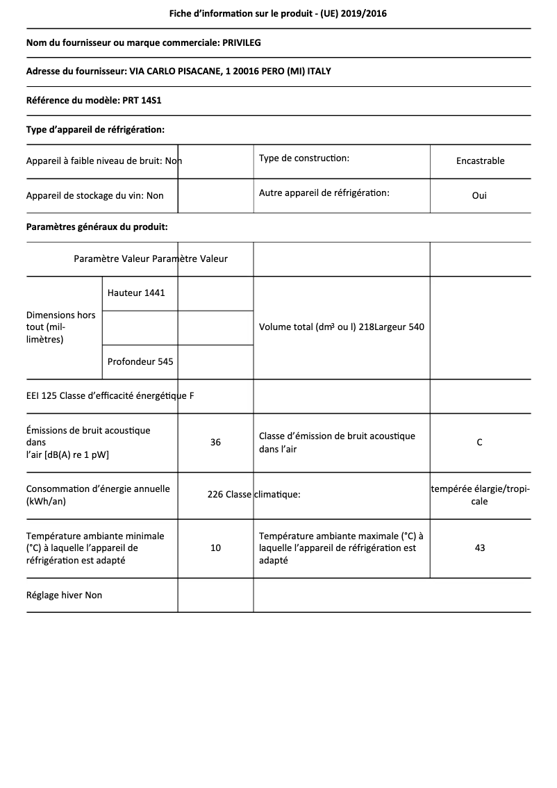 First page image of the manual for PRT 14S1