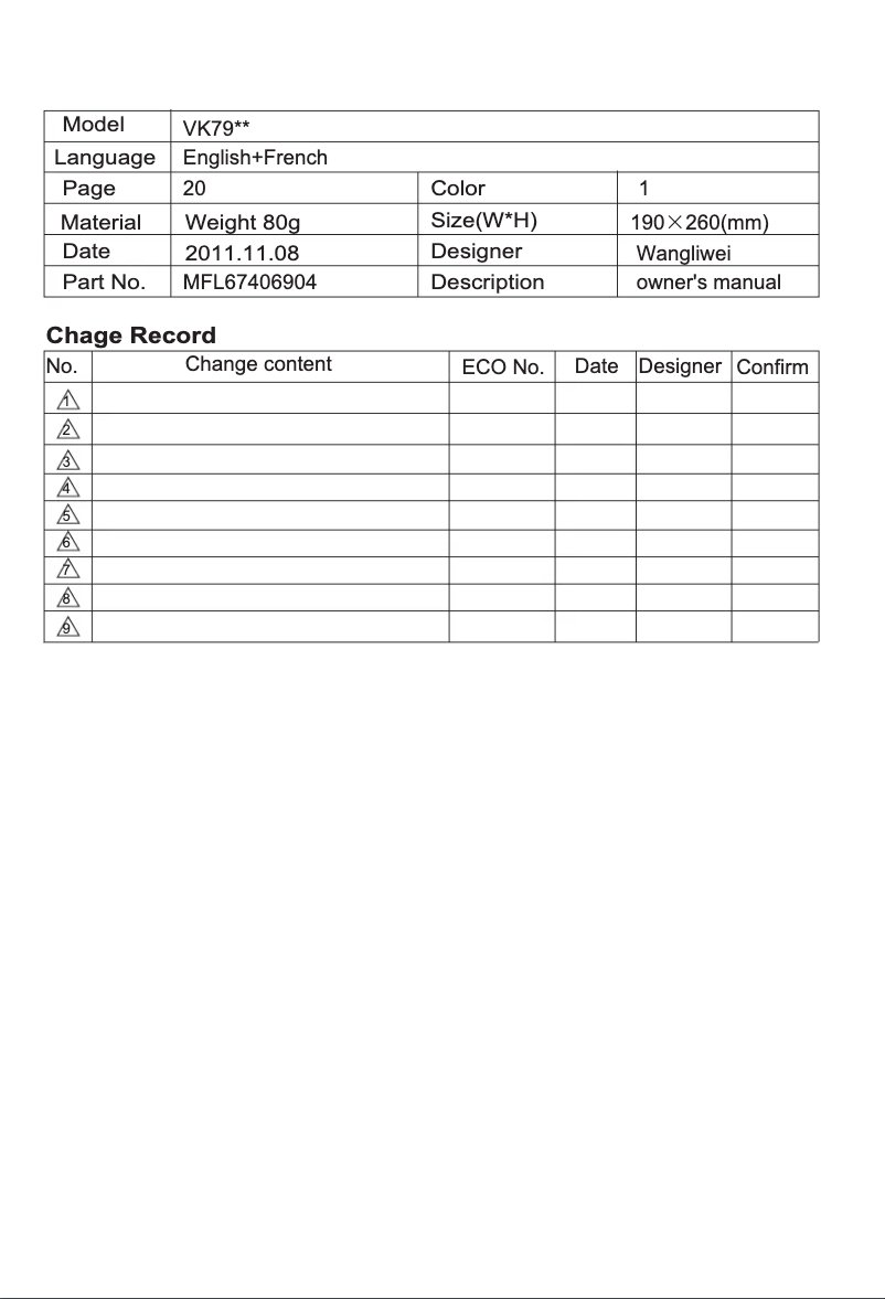 First page image of the manual for VC9060PR