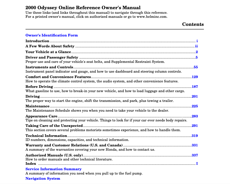 First page image of the manual for Odyssey (2000)