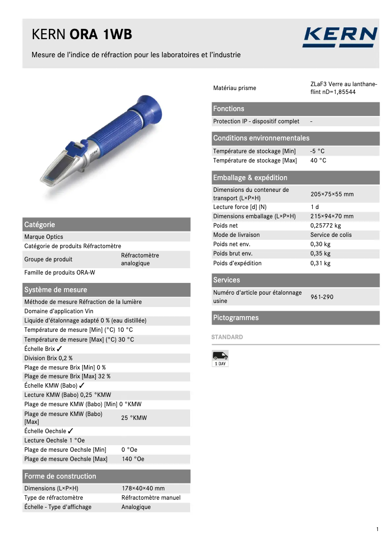 First page image of the manual for ORA 1WB