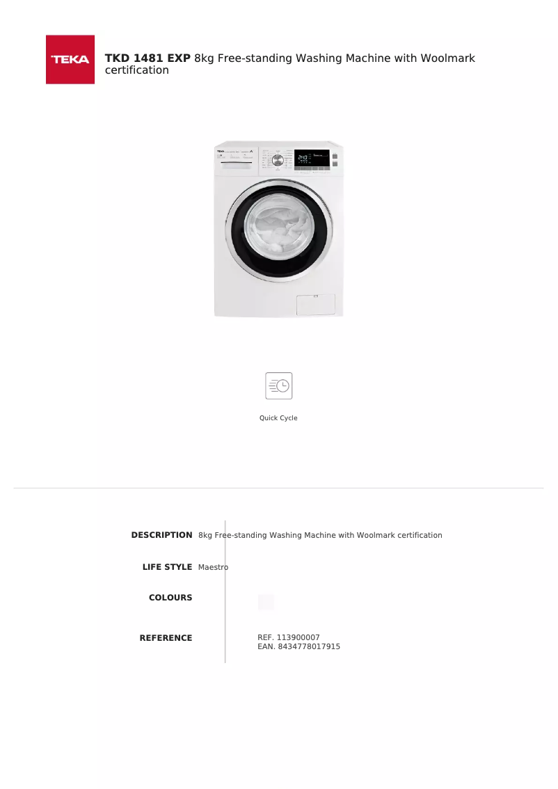 Page 1 of the manual Technical Sheet Teka TKD 1481 EXP