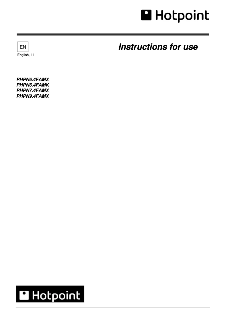 Page 1 of the manual User Manual Hotpoint PHPN9.4FAMX