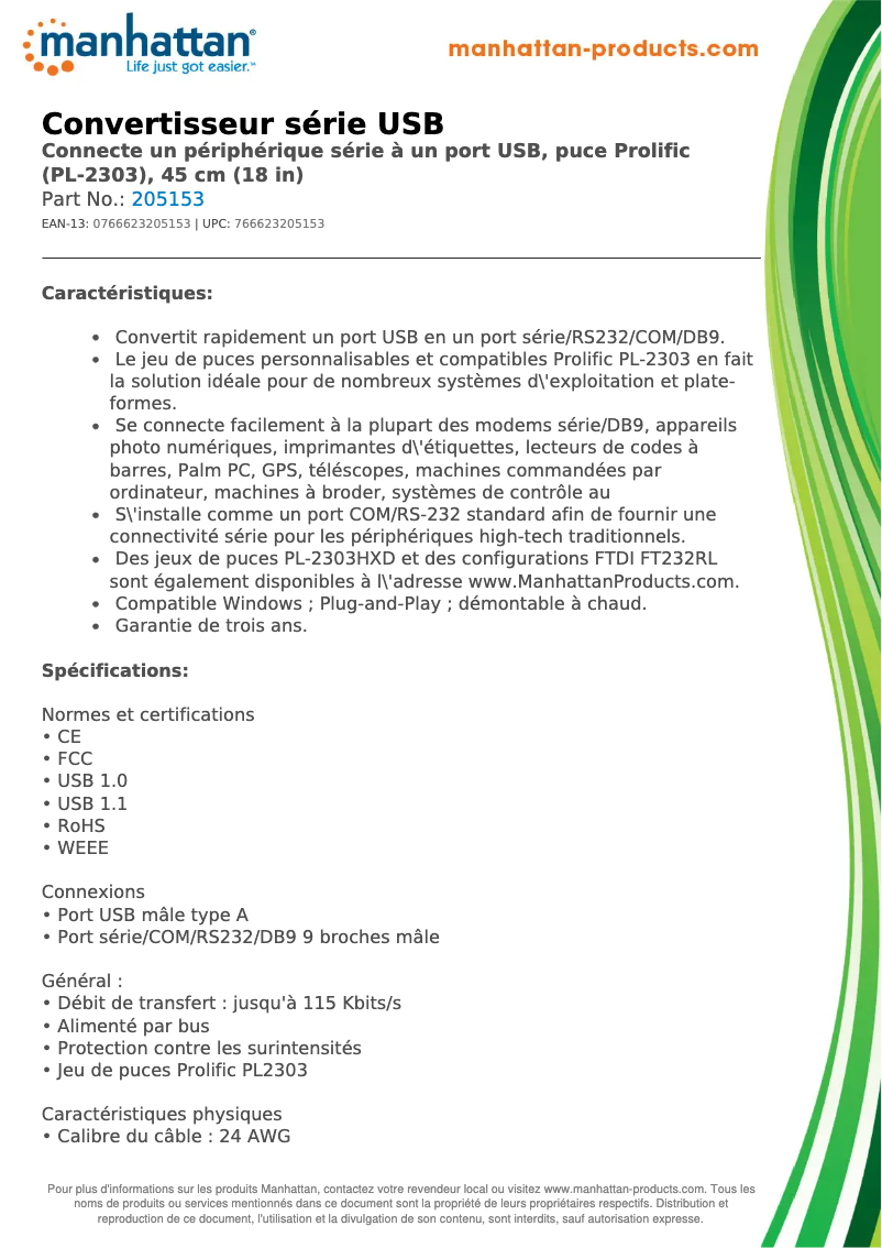 Page 1 of the manual Technical Sheet Manhattan 205153
