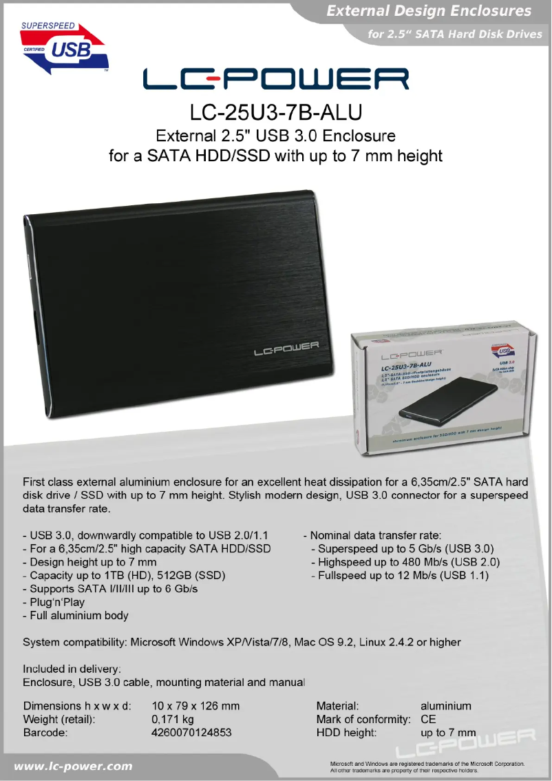 Page 1 of the manual Technical Sheet LC-Power LC-25U3-7B-ALU