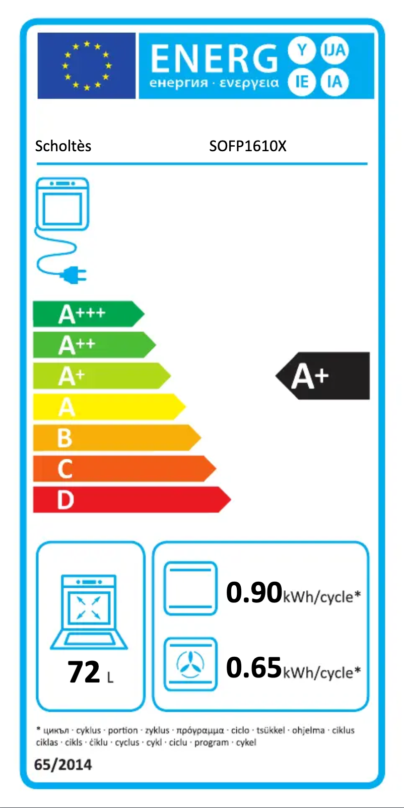 Page 1 of the manual Energy Label Scholtès SOFP1610X