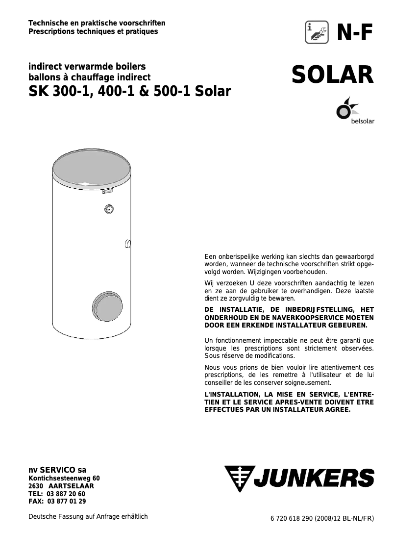 Page 1 of the manual User Manual Junkers SK 500-1 Solar