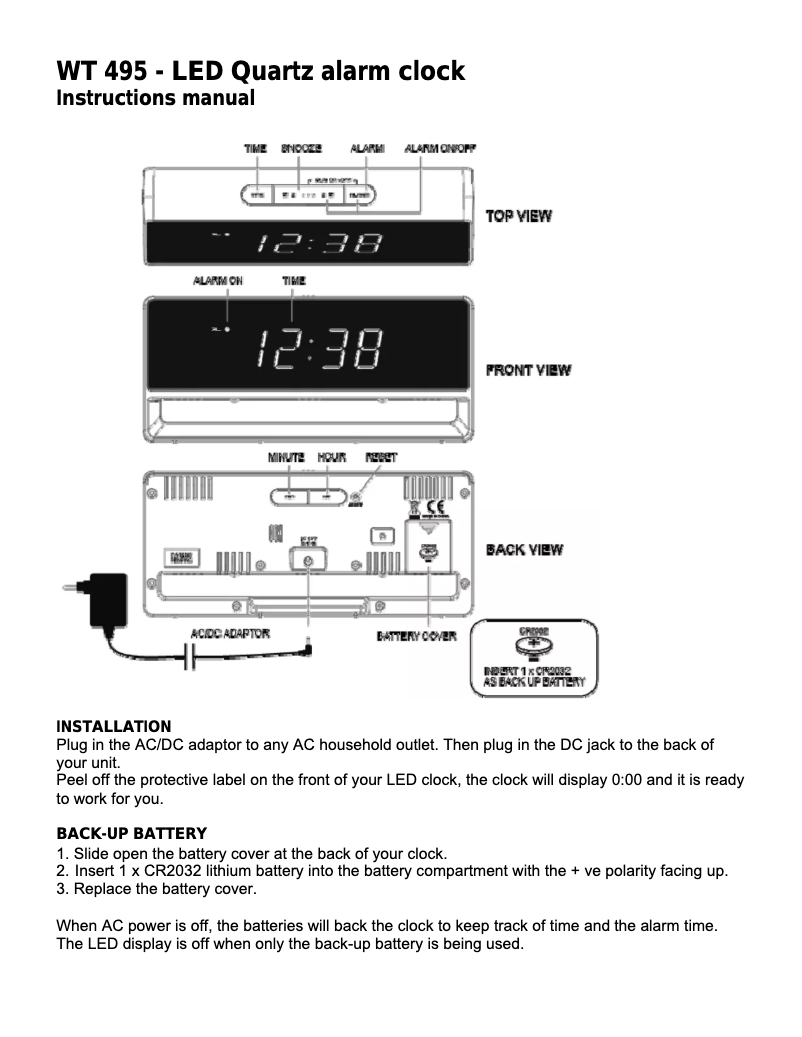 First page image of the manual for WT 495