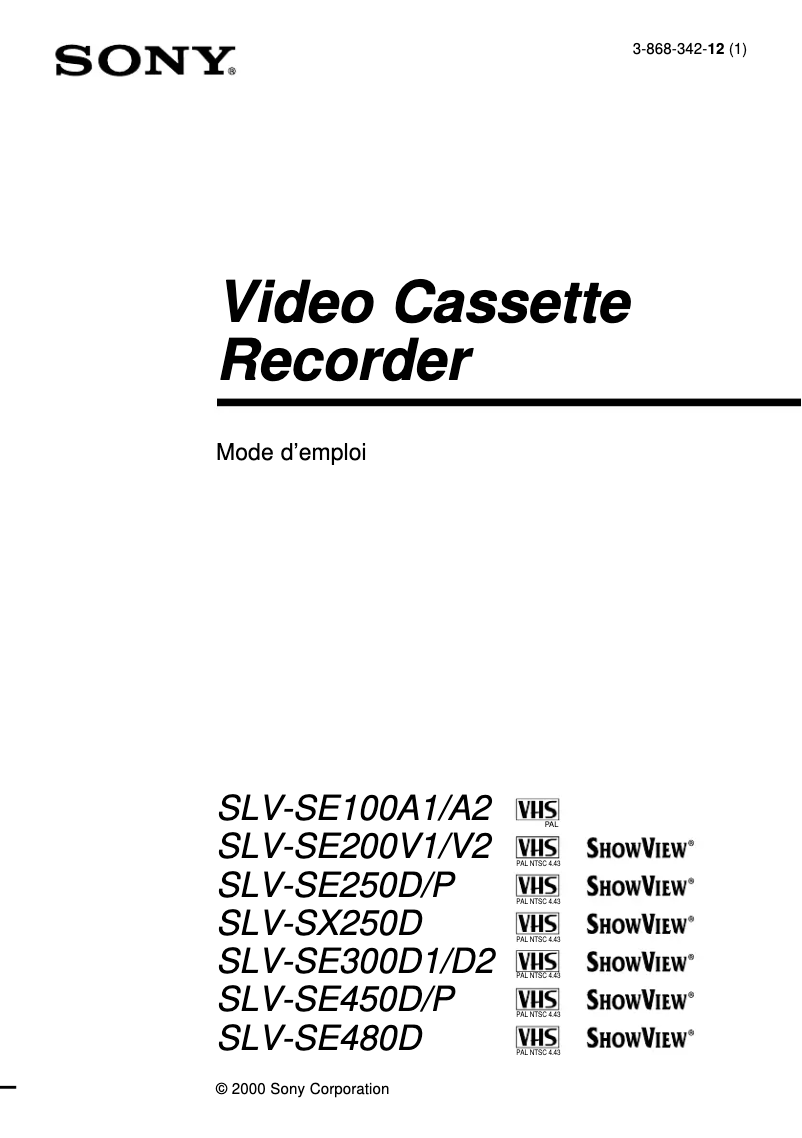 Page 1 of the manual User Manual Sony SLV-SE100A1