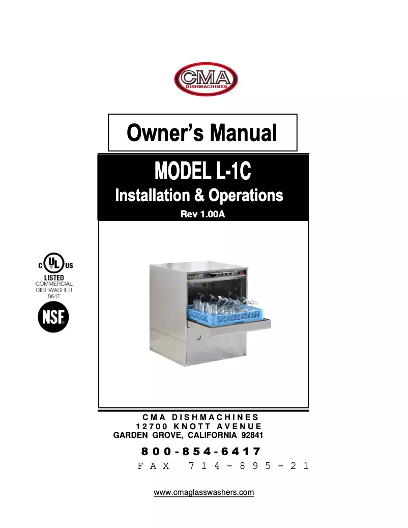 Page 1 of the manual User Manual CMA Dishmachines L-1C