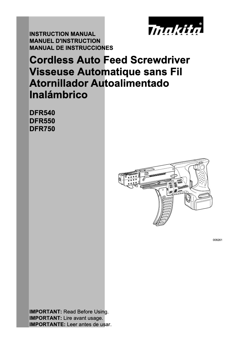 Page 1 of the manual User Manual Makita DFR550