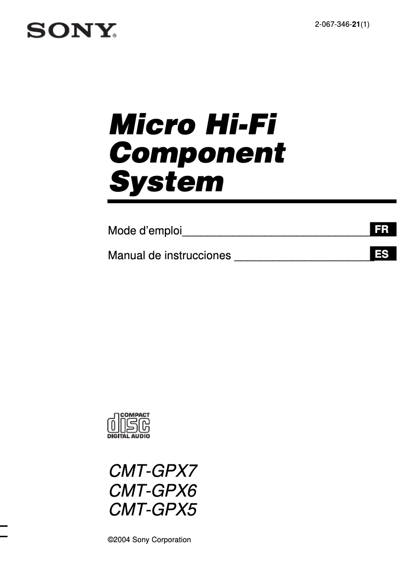 Page 1 of the manual User Manual Sony CMT-GPX7
