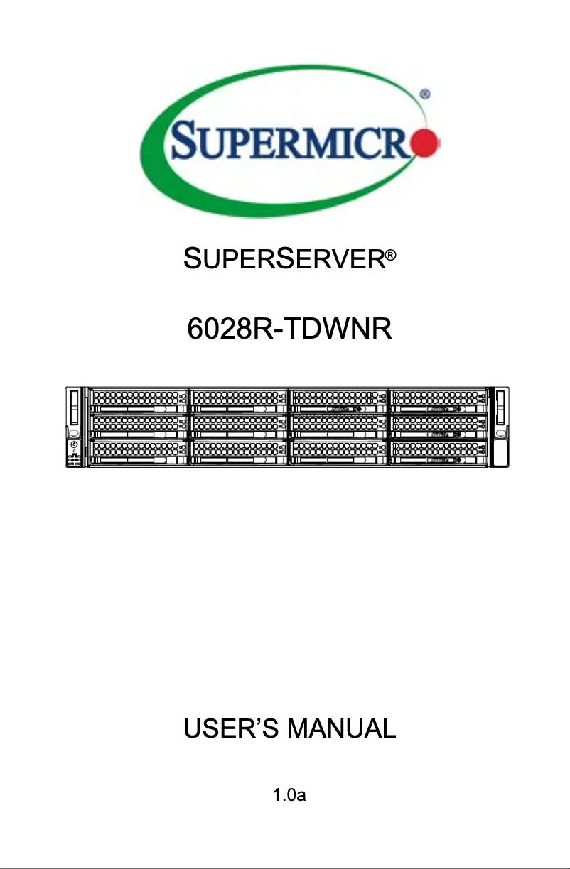 First page image of the manual for SuperServer 6028R-TDWNR