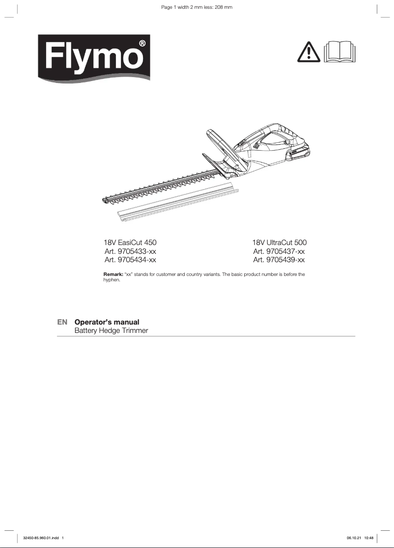 Page 1 de la notice Manuel utilisateur Flymo 18V UltraCut 500