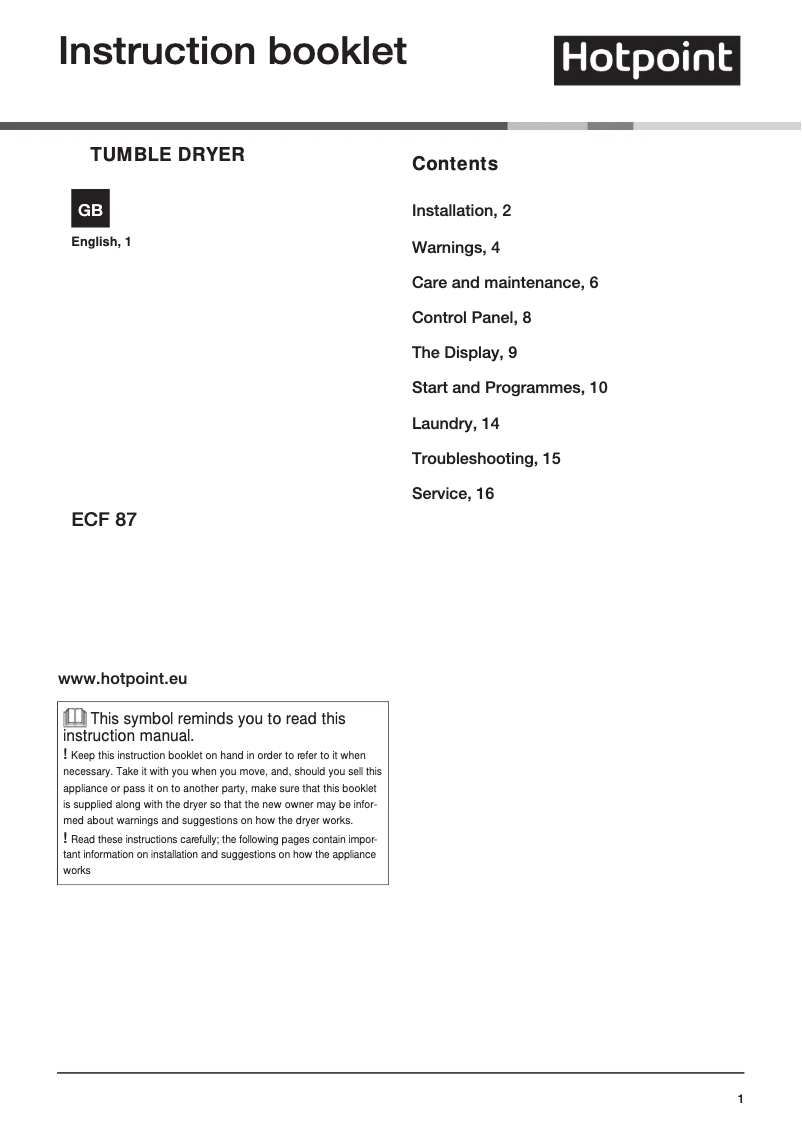 First page image of the manual for ECF 87BP UK