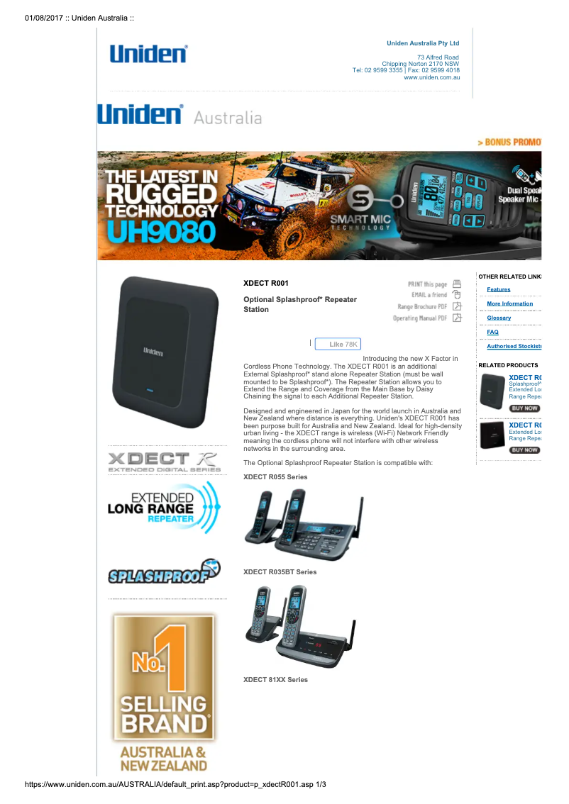 Page 1 of the manual User Manual Uniden XDECT R001