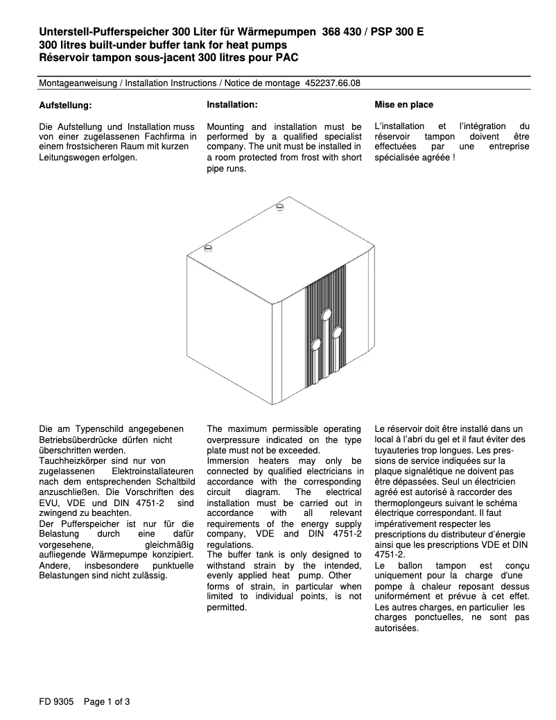 Page 1 of the manual User Manual Dimplex PSP300E