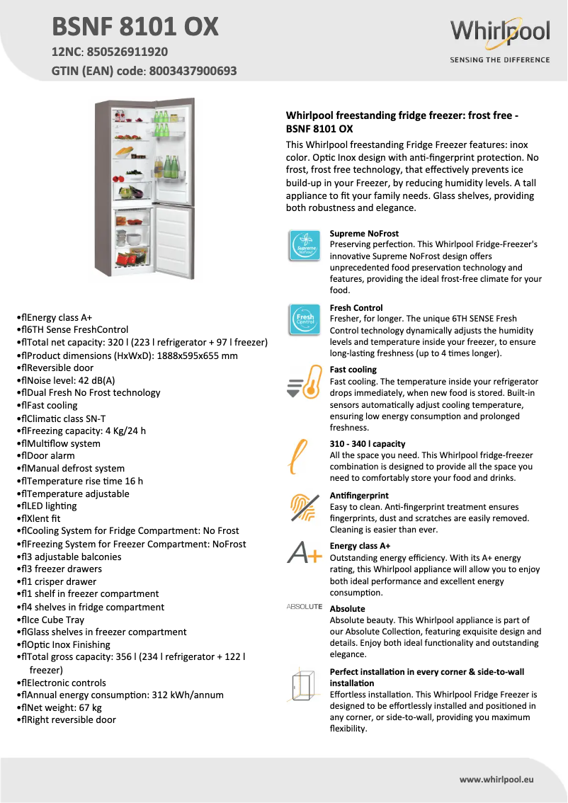 First page image of the manual for BSNF 8101 OX