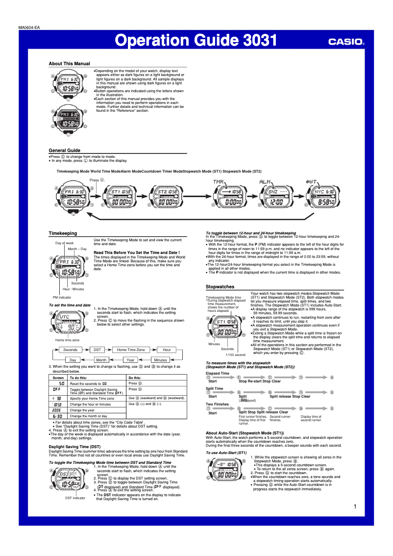 Page 1 of the manual User Manual Casio 3031