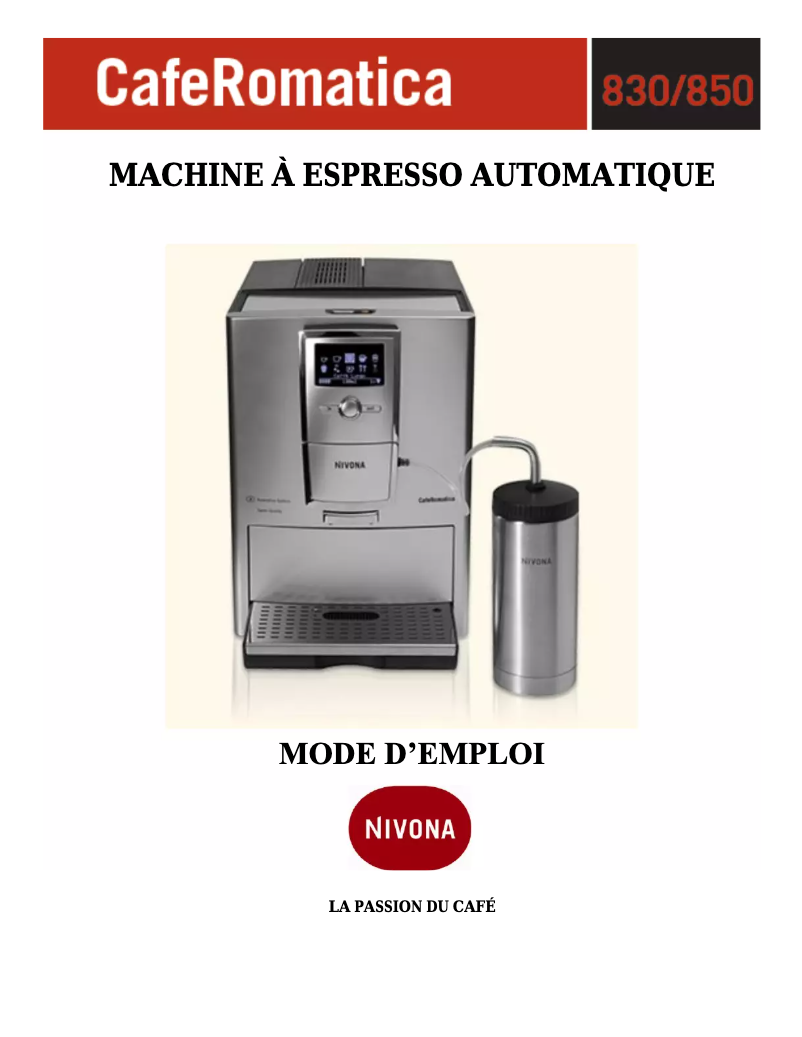 Page 1 of the manual User Manual Nivona CafeRomatica 830