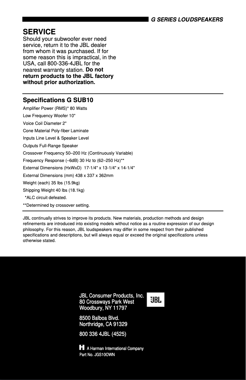 First page image of the manual for G SUB 10