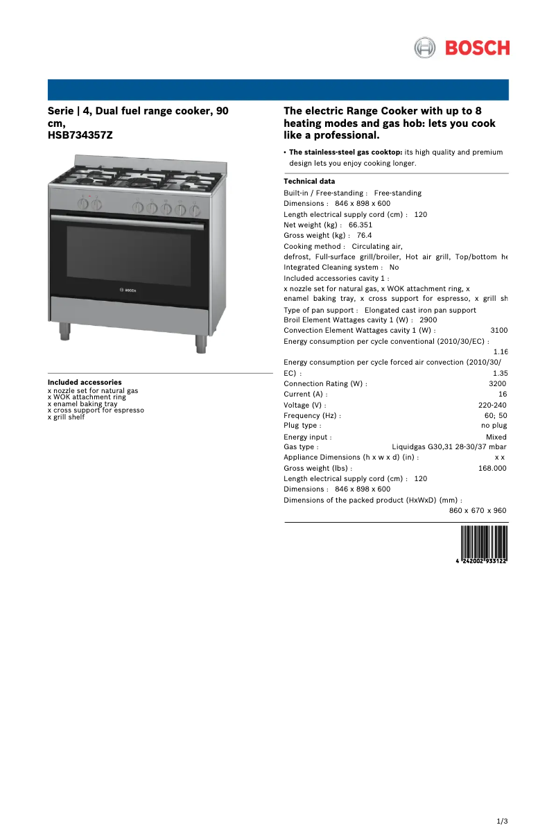 First page image of the manual for HSB734357Z