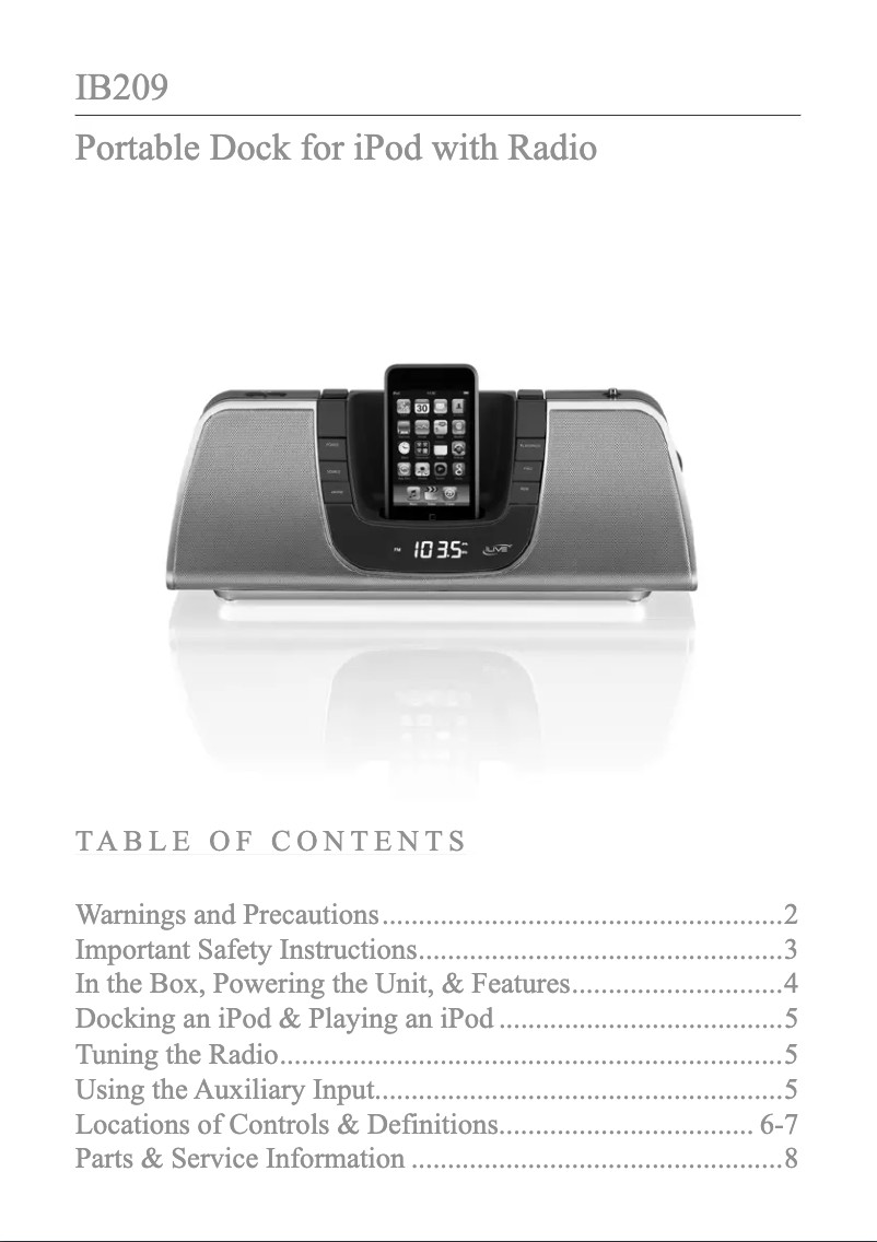 First page image of the manual for IB209