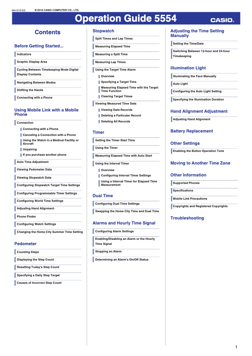 Page 1 of the manual User Manual Casio G-Shock GBA-800DG-1AER