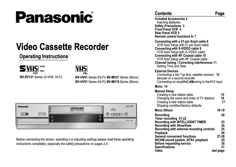 Page 1 of the manual User Manual Panasonic NV-MV16