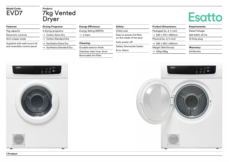 First page image of the manual for EVD7