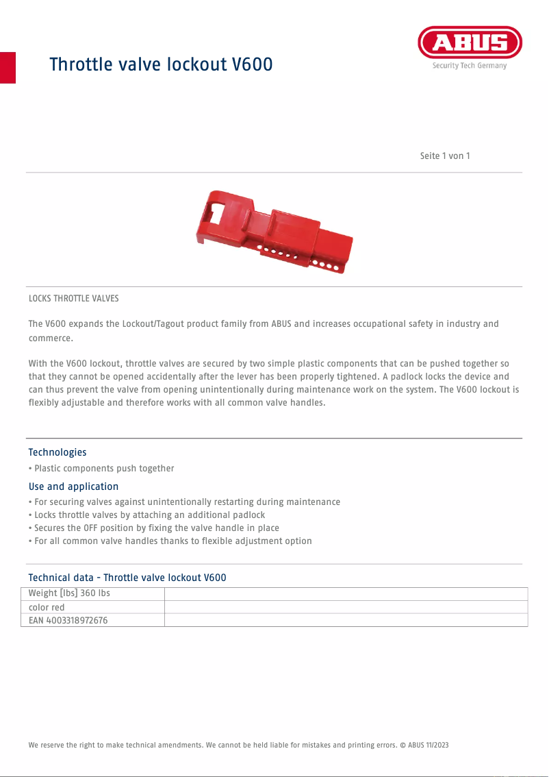 First page image of the manual for V600